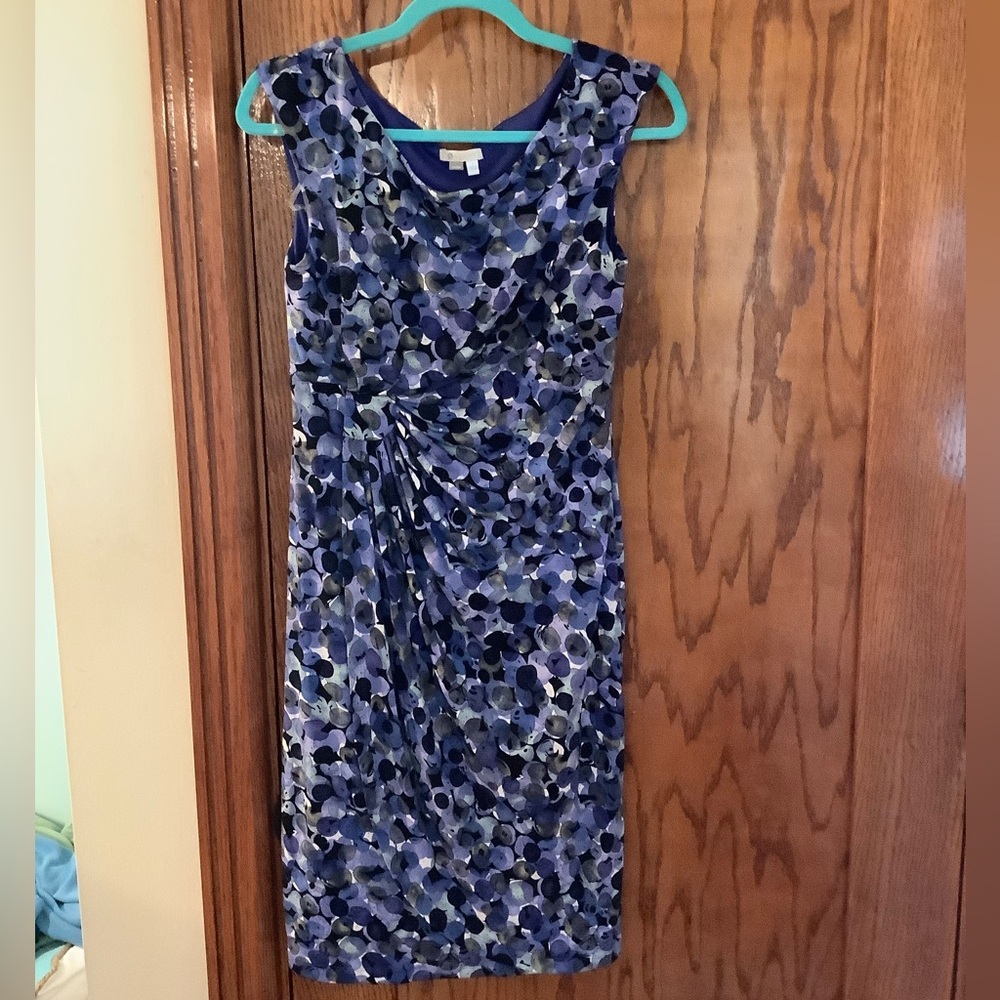 Dress Barn Blue Midi Dress Sleeveless Scoop Neck
